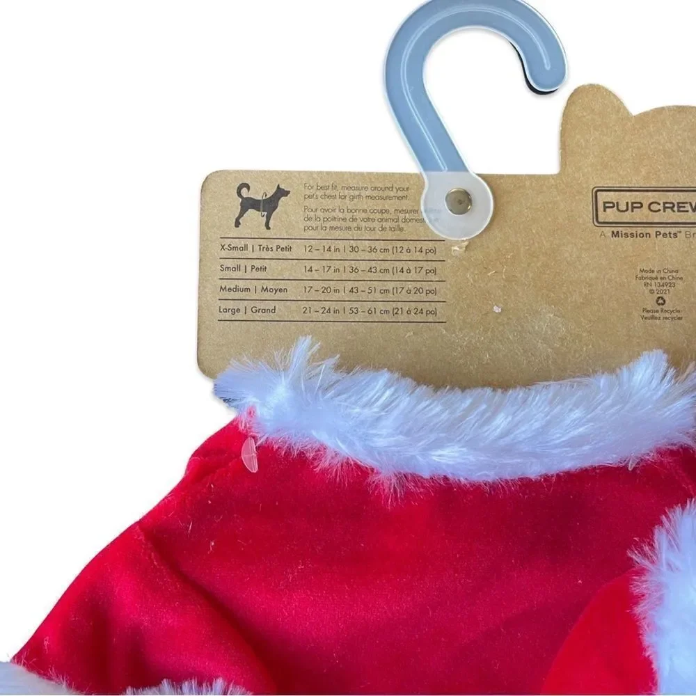 Pup Crew Fur Trimmed Santa’s Helper Red & White Knit  Velour Pet Pajamas SM NWT